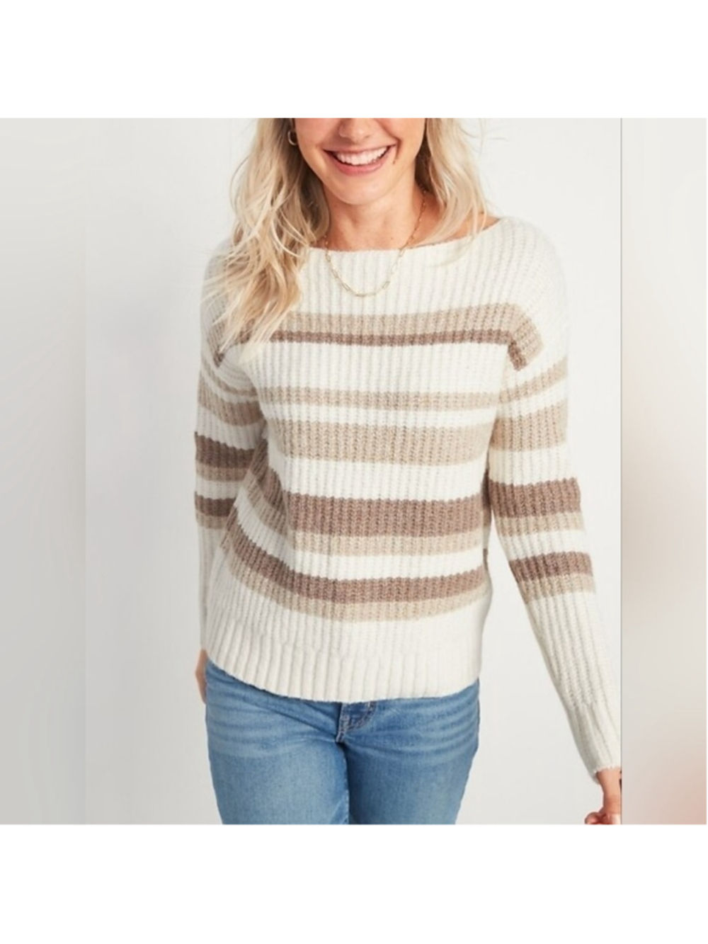 Old Navy Slouchy Cozy Striped Boat Neck Knit Sweater XS
